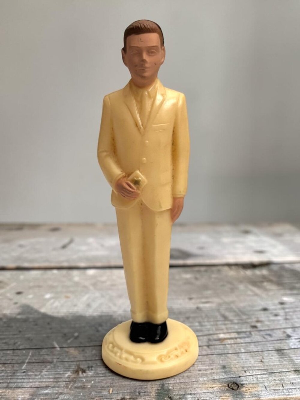Vintage Male Figurine In ivory Suit With Black Shoes Plastic Material 4.5" Tall
